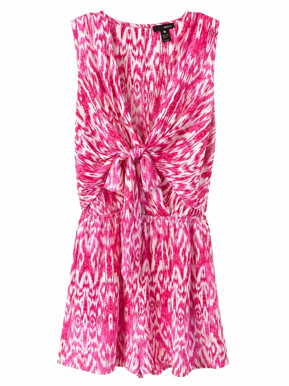 NWT AQUA Pink Ikat Tie Front Dress Size S Fuchsia White Sleeveless